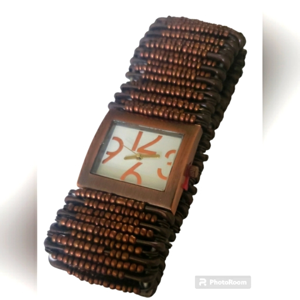 Hand Crafted Black and Copper Color Beaded Watch